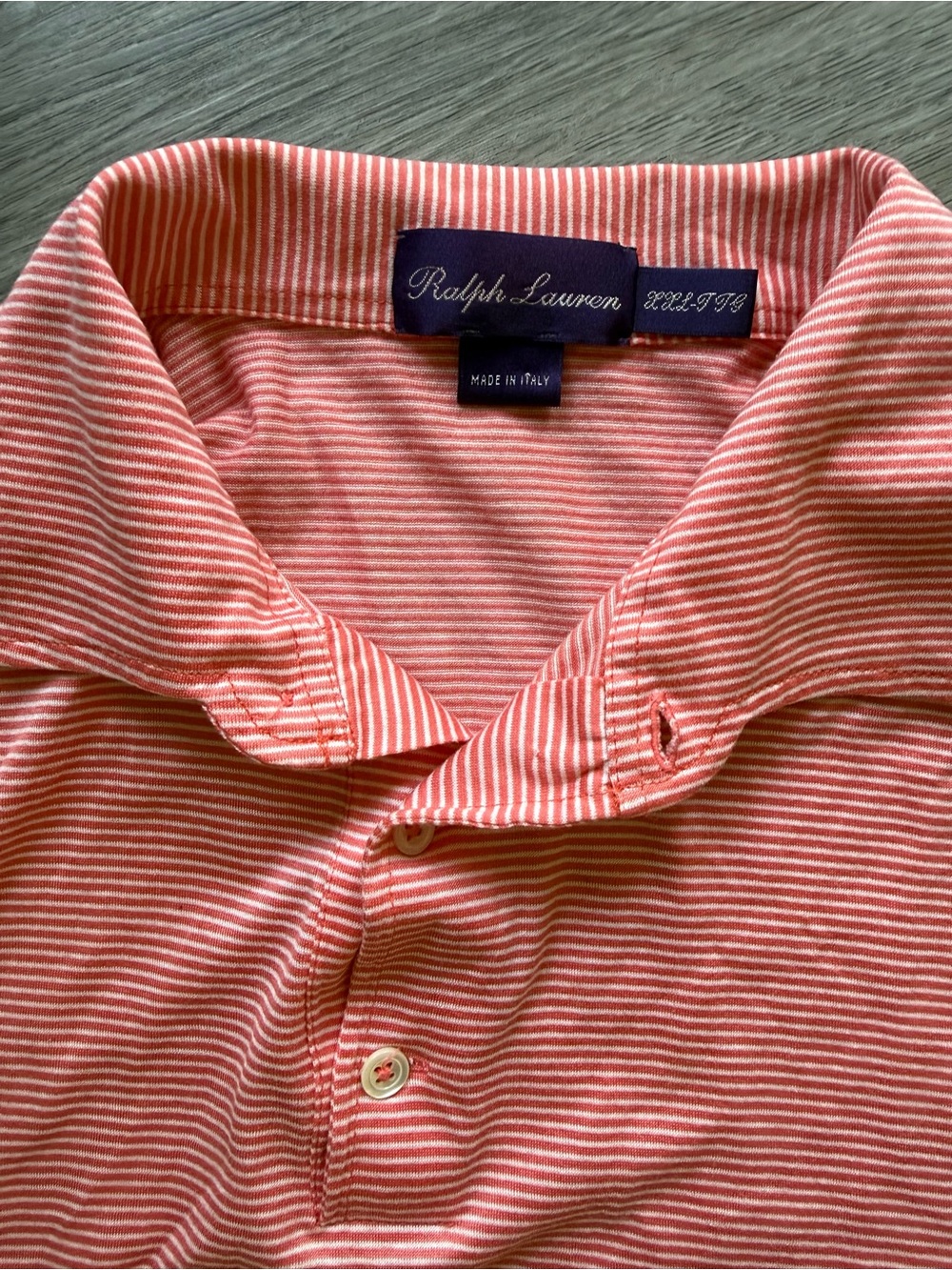Ralph Lauren Coral and White Striped Polo
Purple label